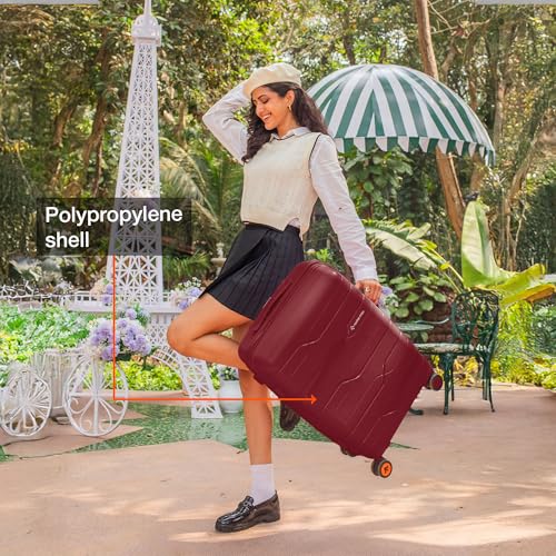 Image of Nasher Miles Paris Hard-Sided Polypropylene Luggage Set of 2 | 65cm & 75cm | 8 Wheels Medium & Large Trolley Bag for Travel | Suitcase (Maroon)