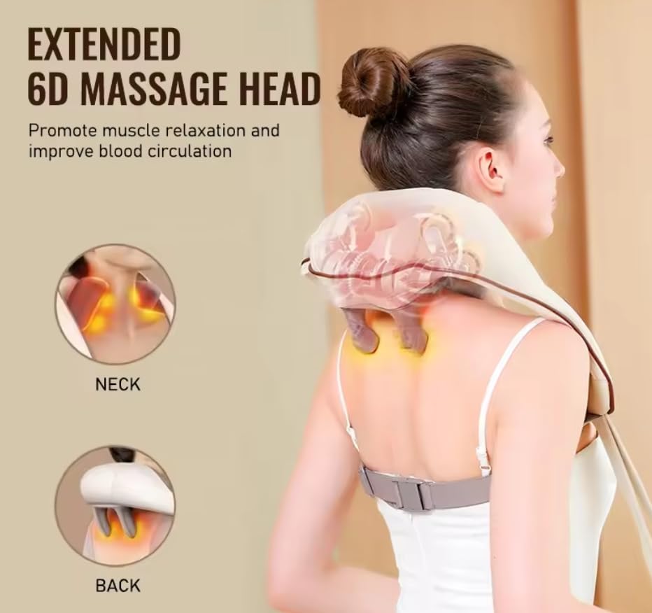 Massaggiatore Collo Schiena Cervicale con Calore, 6D Massaggio Tessuti Profondi, Cuscino Elettrico Massaggiante