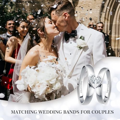 DIYA Custom Moissanite Engagement Rings Moissanite Wedding Band Set 14K White Gold Plated D Color VVS1 for Couples Engagement engraved Ring Set Anniversary Valentines Day Gift for Wife Girlfriend3