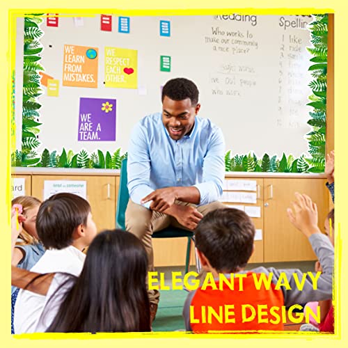 Image of 60 Feet Bulletin Board Borders, Scalloped Rolled Border Trim with Tropical Leaves Patterns for School, Classroom & Offices