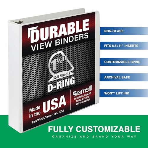 Image of Samsill Durable 1.5 Inch Binder, D Ring Binder, Customizable Clear View Cover, Pearl White, Holds 350 Pages