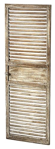 Kobolo Deko-Fensterladen Zier-Fensterladen Tür mit Lamellen - 40x115 cm - Vintage - grau weiß - Innenbereich
