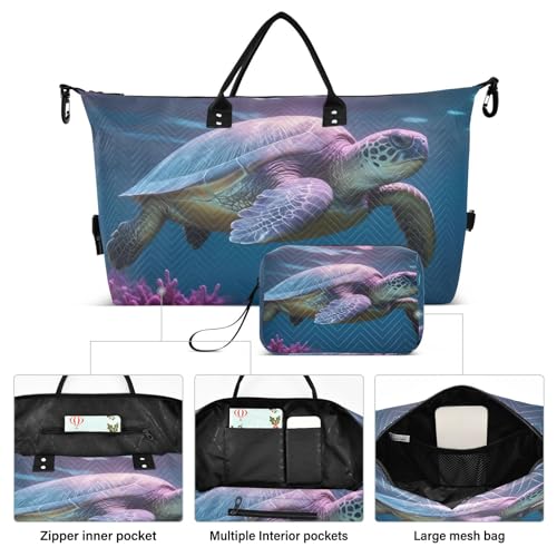 Large Travel Duffel Bag, Sea Turtle Swimming Sports Tote Gym Bag, Shoulder Weekender Overnight Bag for Women Men, Carry On Luggage with Toiletry Bags2