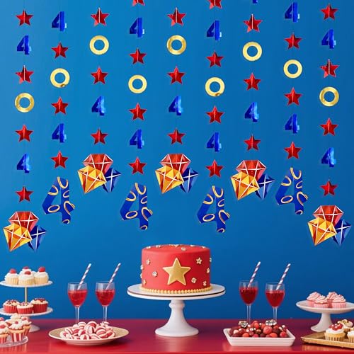Image of 42Ft Hedgehog 4th Birthday Party Decorations Red Blue Stars and Gold Rings Garland Streamer for Kids Boys 4th Cartoon Hedgehog Birthday Baby Shower Gold Rings Bday Party Decor Supplies