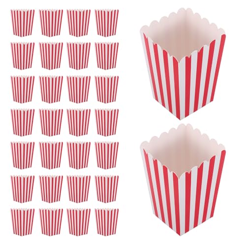 VANZACK 48 Piezas Cajas de Palomitas de Maíz Rayadas Plegables para Fiestas y Cumpleaños Contenedores de Papel para Dulces y Snacks Fáciles de Transportar