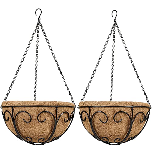 Kingbuy Metal Hanging Planter Basket with Coconut Fiber Liner Chain Wire Plant Holder 10 Inch Flower Pot for Indoor Outdoor Decor, Butterfly Pattern, 2 Pack 10 Inch Butterfly