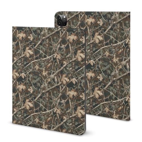 Coque iPad Pro 11 slim motif feuilles d'érable vert camouflage avec porte-crayon