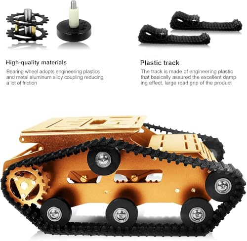 Image of Smart Robot Car Chassis Kit Full Metal Big Tank Chassis with 2WD Motors for Arduino Raspberry Pi Jetson Python DIY Smart Car Learning Kit (Gold 1, with Encoder Motor)