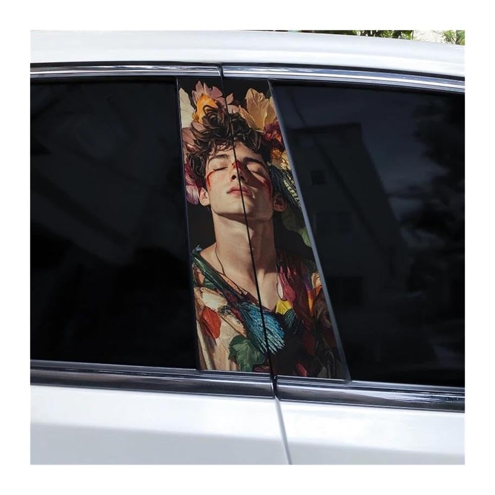 Decorative Items 2pcs Car Center Pillar Sticker Flower Boy Auto B-Pillar Waterproof Protective Film