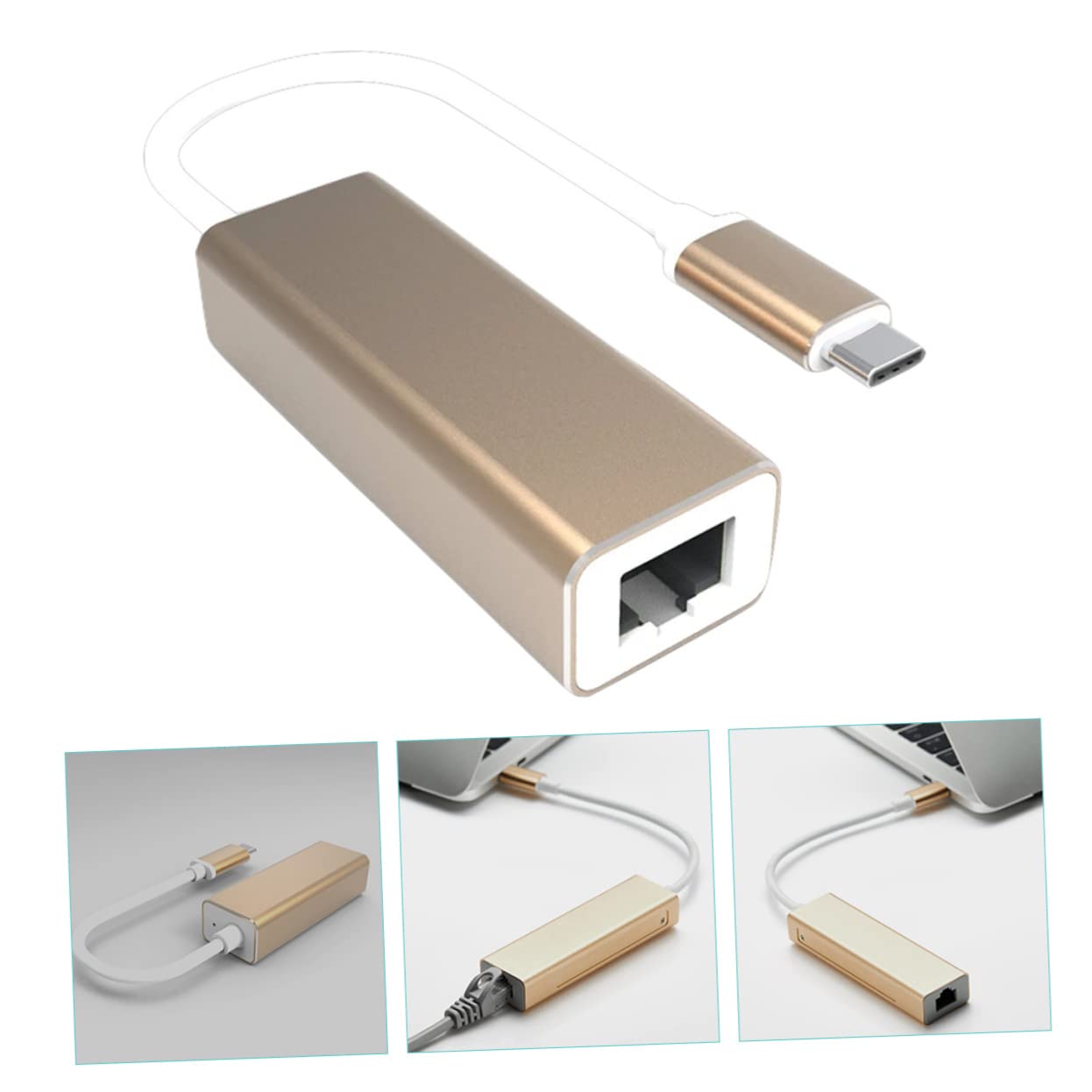 SHINEOFI Adattatore Convertitore Ethernet Usb-C 3 Pezzi USB Porta Gigabit Per Laptop Convertitore Ethernet USB Schede Audio Esterne Golden Abs