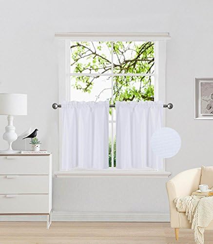 Elegant Home 2 Panels Tiers Small Window Treatment Curtain Insulated Blackout Drape Short Panel 28" W X 24" L Each for Kitchen Bathroom or Any Small Window # R16 (White)
