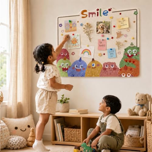 Image of Climberty Cute Cartoon Felt Bulletin Board 60x80cm Soft Pin Board for Photo Display, Notes & Artwork, Decorative Felt Notice Board for Kids Bedroom, Nursery, Classroom & Craft Spaces