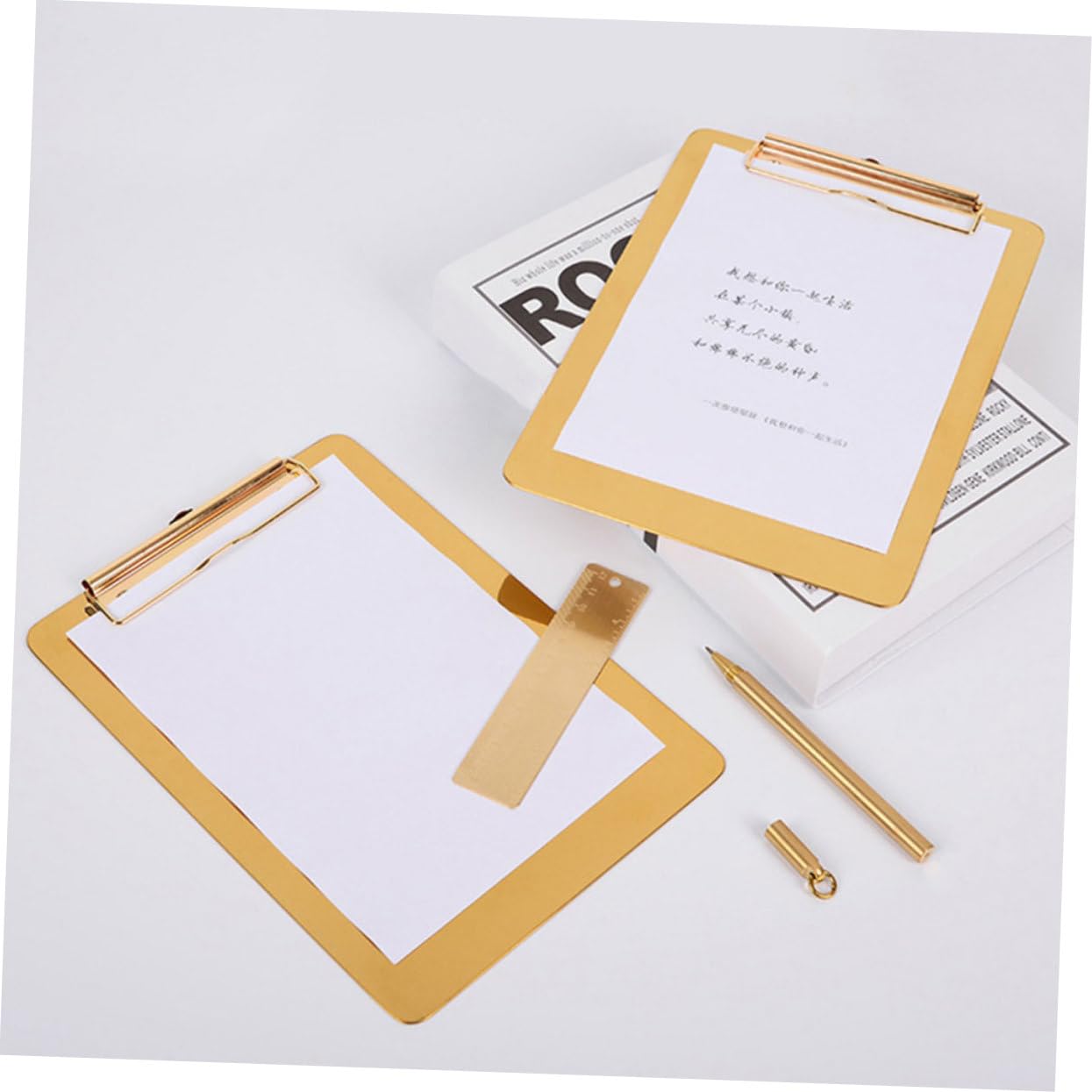 Porte-documents A5 en Acier Inoxydable Doré 2 Pièces Clips Résistants pour Organiser les Documents Bureau Finition Sophistiquée