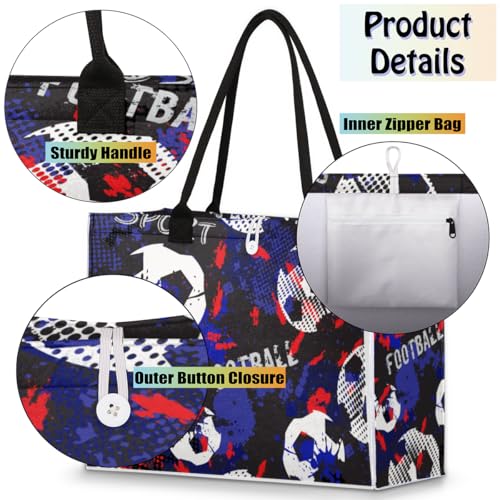 Soccer Sport Blue Tote Bag for Women Large Beach Bag Reusable Tote Bags for Work Travel Beach Shopping4