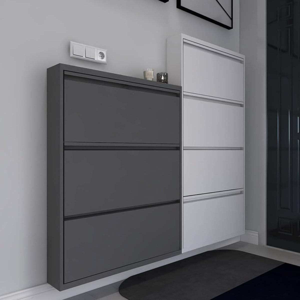 Amazon｜下駄箱 スリム 薄型 完成品 斜め置き スチール製 下駄箱 奥行