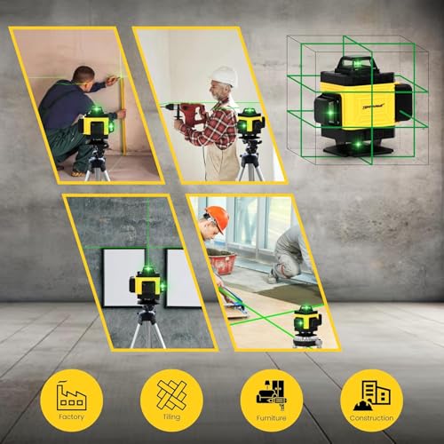Image of TOMAHAWK LEV-1616-16 Lines Green Laser Level Pro - 4x360 4D Green Cross Self-Levelling Professional Laser Line for Construction with Two 360 Vertical /Horizontal Laser Level