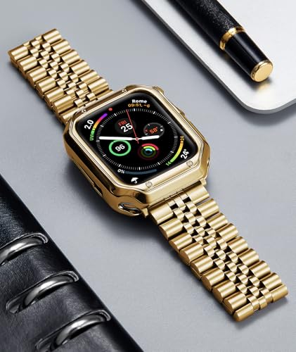 Image of BINLUN Compatible with Apple Watch Band 49mm 46mm 45mm 44mm 42mm 41mm 40mm 38mm for Men Women, Stainless Steel Metal Strap with TPU Case Fit for iWatch Series Ultra /SE3 /11 /10 /9 /8 /7 /SE2 /SE /6 /5 /4 /3 /2 /1