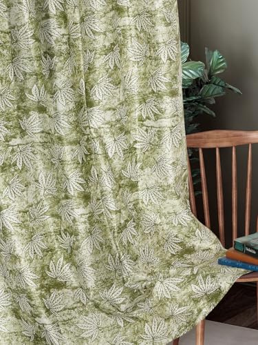 Image of Home Sizzler 2 Pieces Leaf Mist Grommet Eyelet Polyester Long Door Curtains - 9 Feet, Olive Green