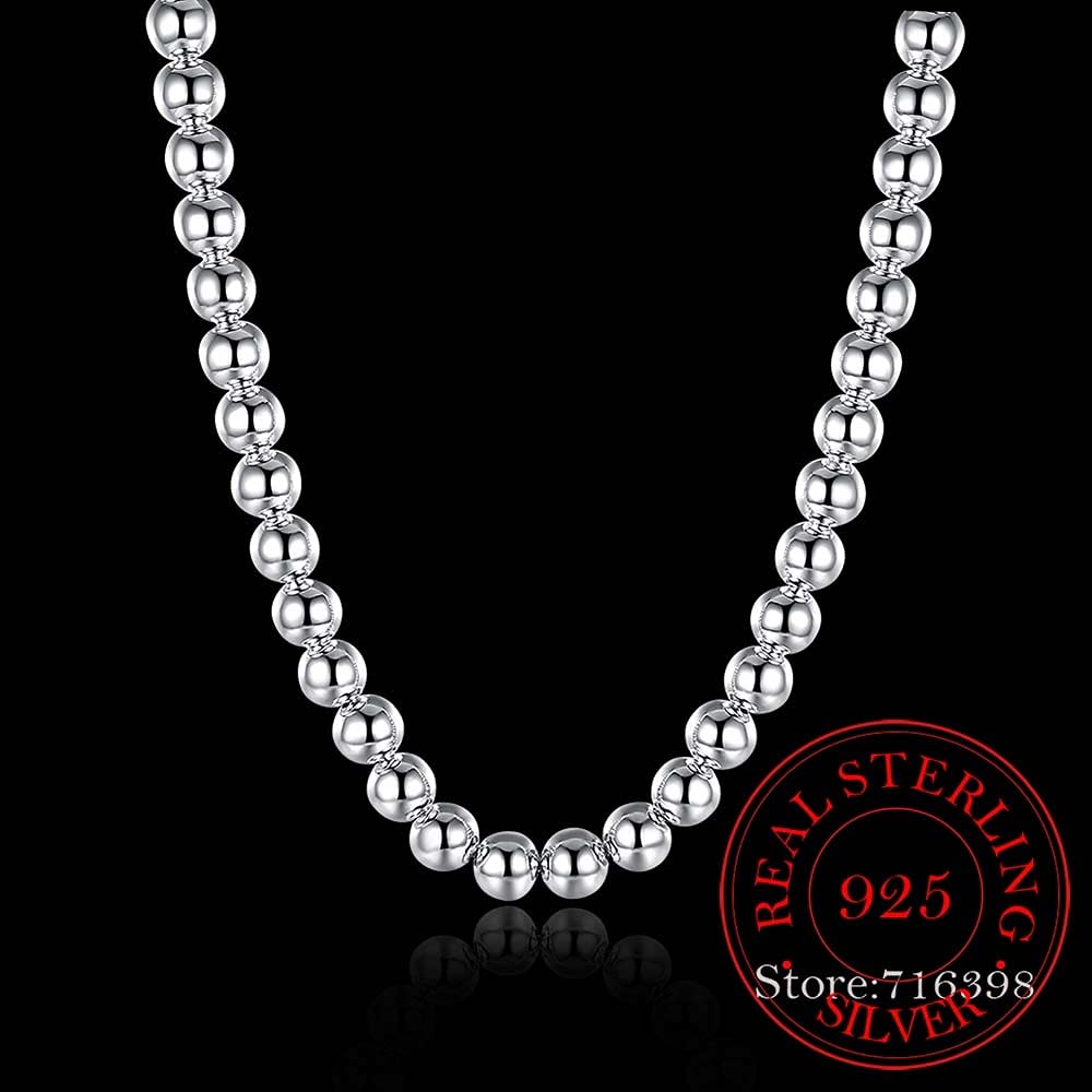 Collar de cadena de bolas con cuentas lisas 925 de 4mm/8mm/10mm para mujer, joyería de compromiso de boda