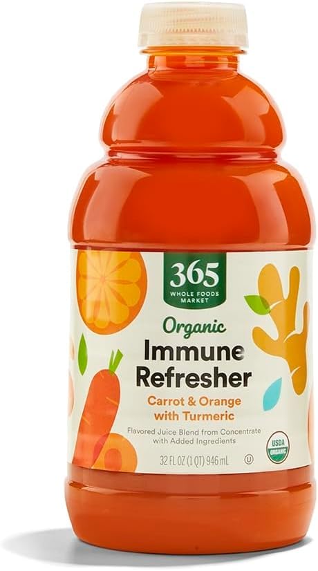 Image of 365 by Whole Foods Market, Organic Carrot and Orange Juice with Turmeric, Immune Refresher, 32 Fl Oz (Pack of 6)