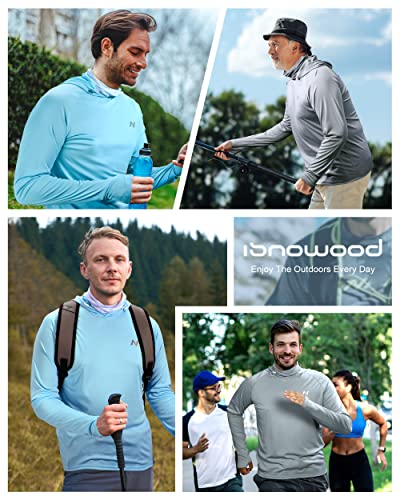isnowood Sun Shirt UPF 50+ Men's Fishing Long Sleeve UV Protection Hoodie Hiking Rash Guard Swimming Running