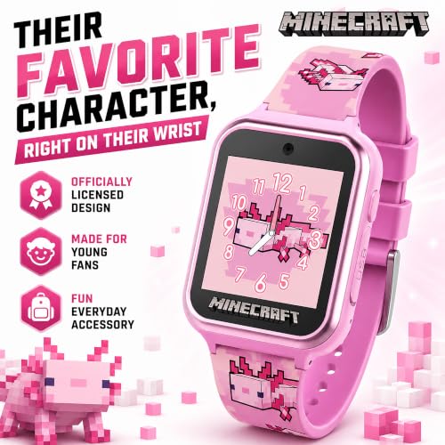 Reloj inteligente Minecraft para niños con diseño de ajolote rosa y cámara 2