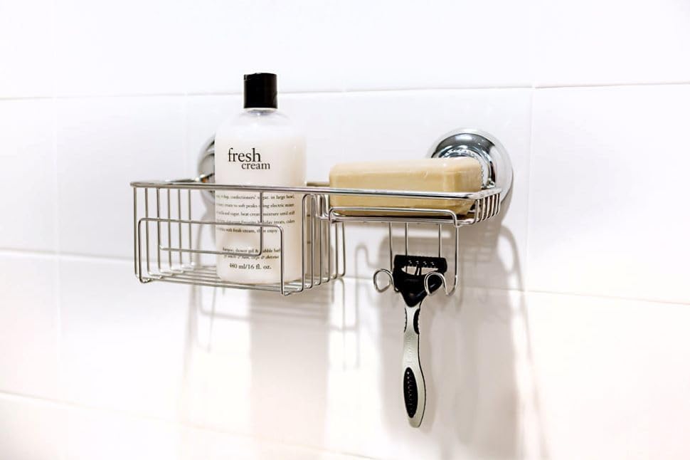 Miniatura 7 de Combo Caddy Combo Shower Caddy Organizador de ventosa al vacío Soporte de metal cesta de champú jabonera con ganchos bronce baño cocina accesorio de