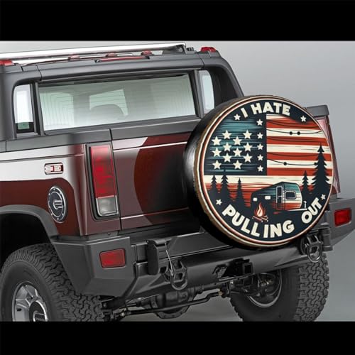 Image of Universal Fit Spare Tire Cover for RV, SUV, and Camper Trailers - Weatherproof Wheel Protector, Flag I Hate Pulling Out Decorative Camper Spare Tire Cover 16 in