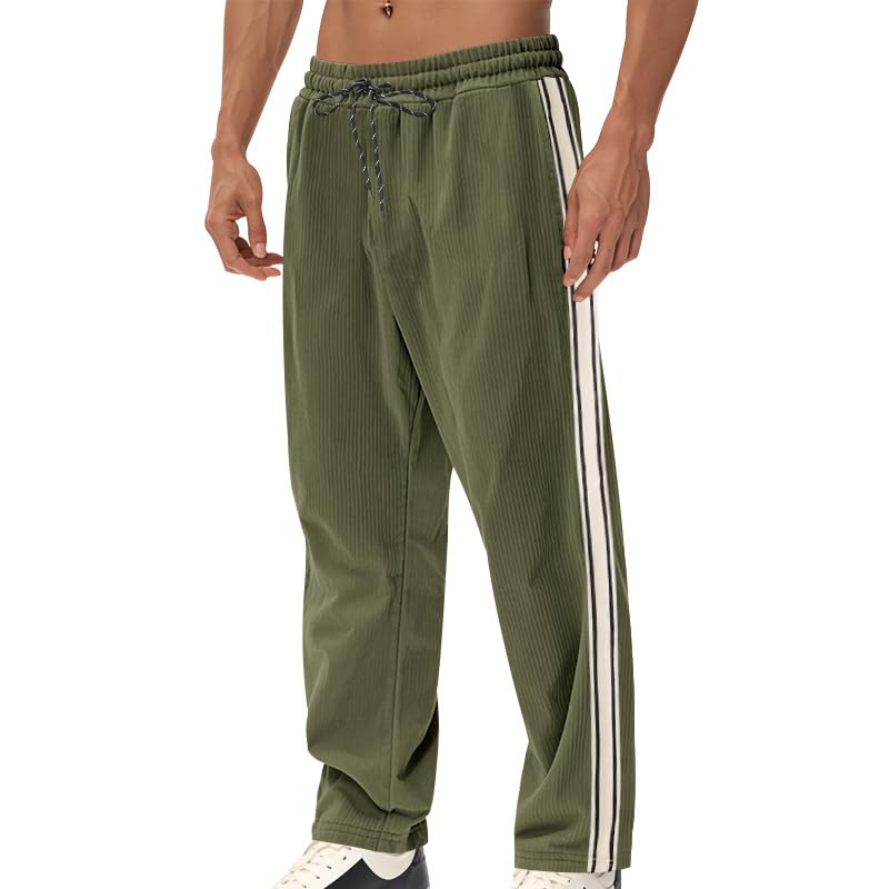 Casual Corduroy Pants Mens Fashion Drawstring Waist Trousers Comfy Stripe Side Legs Solid Color Pants All Seasons2
