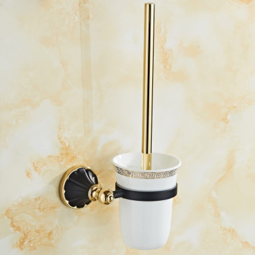 Estantes y soporte de papel negro y dorado para un aseo moderno