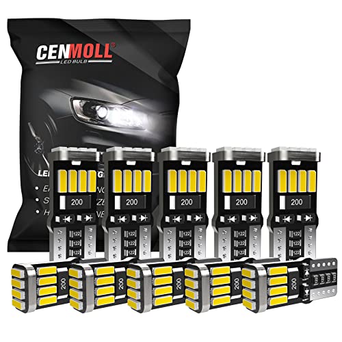 CENMOLL T10 501 W5W Bombilla LED blanca, superbrillante 168 194 501 W5W Bombillas LED Canbus sin errores para coche para luces de lectura interiores, luces de matrícula, luces de cúpula, paquete de 10 Cover