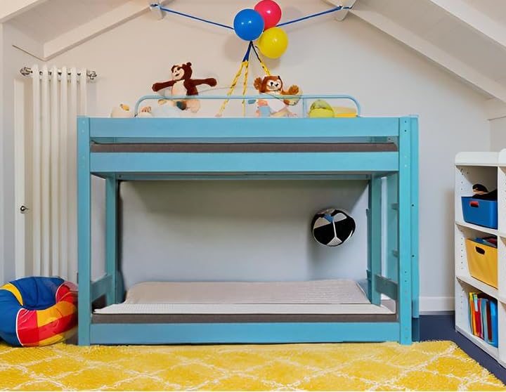 Image of KIDOMATE Solid Wood Bunk Bed for Kids with Underbed Storage & Toy Rack | Space-Saving Twin Bed with Guard Rails, Ladder, Safety Design for Boys & Girls (Turquoise Blue, Without Slide, Lagoon Bunk Bed)