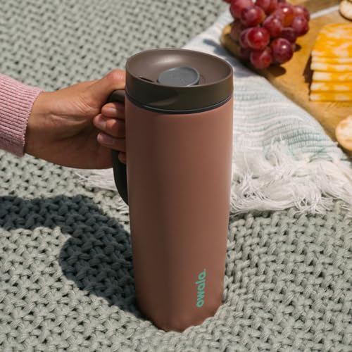 Image of Owala SmoothSip Slider Stainless Steel Insulated Travel Mug with handle, 100% Leak Proof, For Hot and Cold Drinks, Travel Friendly with Sliding Lock Lid, 24 oz, BPA Free, Leak Proof, Cozy Cocoa
