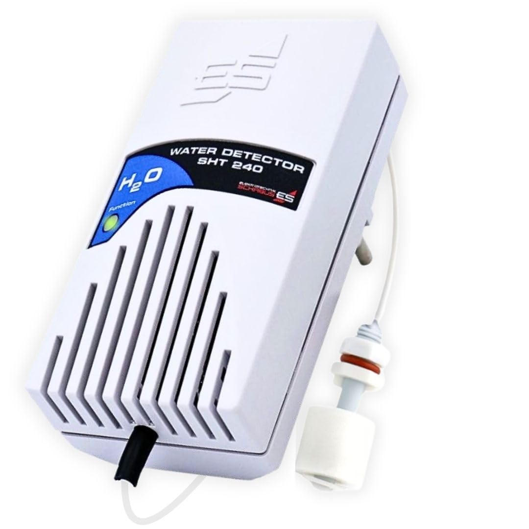 SCHABUS SHT 241 - Detector de Agua de 230 V con Mini Interruptor de Flotador, Alarma acústica y óptica, Cable Sensor de 2,5 m, para Aguas sucias, fuelóleo y cisternas