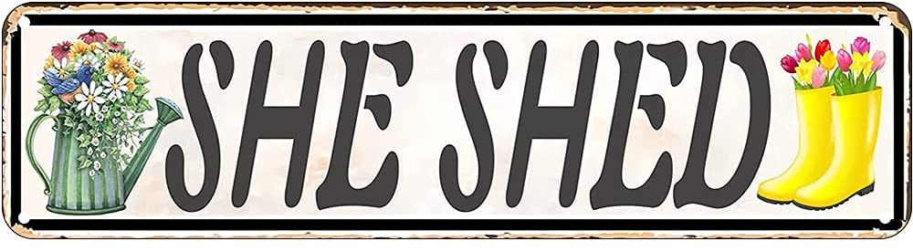 She Shed Vintage Aluminum Signs Retro Tin Signs for Kitchen Home Garden Wall Bar Cafe Decor 4x16 Inch