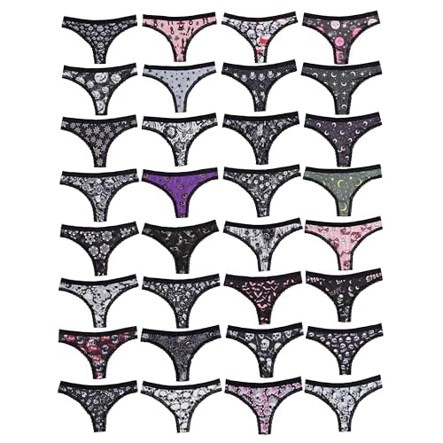 Morvia Variety of Panties Thongs Sexy Cute Chic Gothic Contrast Lace Halloween Skulls Stars Inspired Print Random Underwear X-Large 10 Pcs