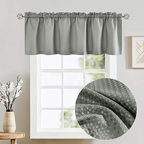 Lazzzy Grey Valances for Windows Kitchen Curtains Waffle Weave Textured Valance for Living Room Bedroom Bathroom Half Short Drapes Rod Pocket Home Decoration 60 by 18 Inch Gray 1 Panel