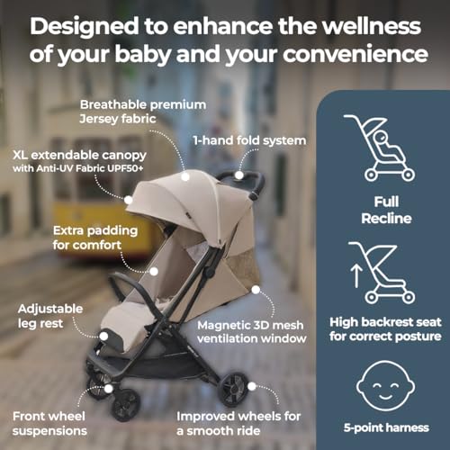 Image of Inglesina Quid Stroller, Aurora Pink - Compact Reclining Travel Stroller for Baby & Toddler 0-55 lbs, One Hand fold, Airplane Overhead, Lightweight, Foldable, XL UPF 50+ Canopy