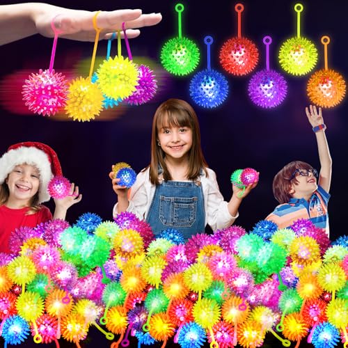 Image of SHQDD 100PCS Light Up LED Bouncy Balls for Kids - Flashing Sensory Toys, Child-Safe Rubber Ball with 6 Colors, Bulk Party Favors & Carnival Prizes for Kids, Stress Relief Toys for Adults