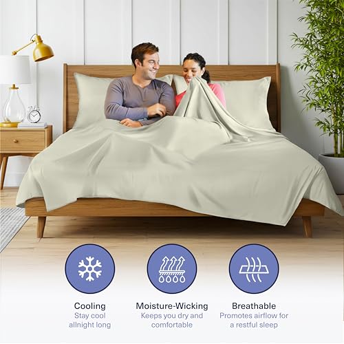 Kickoff Viscose Bamboo Sheets Queen Size 4-pc 100% Organic Bamboo Viscose Bed Cooling Sheets Queen Size Set Cool Bedding for hot Sleepers Sheet, Flat, Fitted, Pillowcases (Soft Sage, Q)