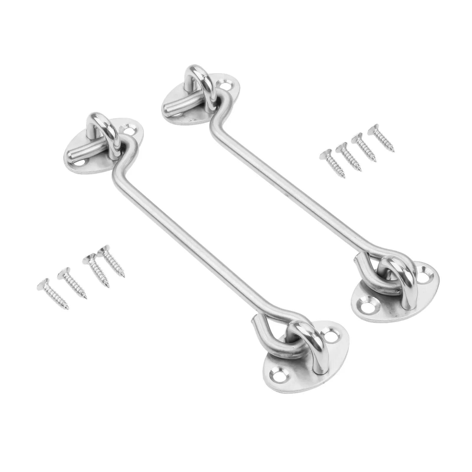 Liozdmd 6 Inch Home Furnishings 2Pcs Cabin Patio Door Hook And Eye Stainless Steel Cabinet Latches For Gate Window Closet Shed Hardware Catch Silent Holder(6 Inch)