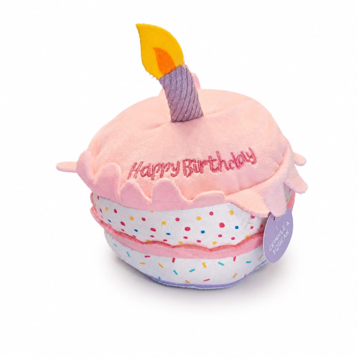 Birthday Cake Dog Toy – Squeaky & Crinkle Plush Birthday Toy for Dogs, Soft Interactive Pet Toy with Candle Design, Birthday Gift for Dogs - Pink
