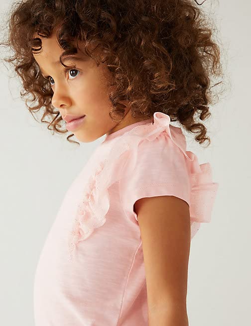 Image of Marks & Spencer Girls Solid Cotton Round Neck Regular Fit Top