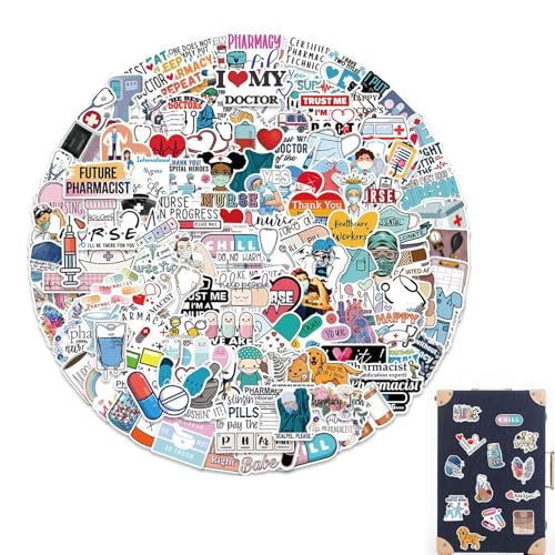 Lot de 150 autocollants pour infirmière, médecin et infirmière - Autocollants pour skateboard, skateboard imperméables avec thème pharmacie pour bouteille d'eau, ordinateur portable