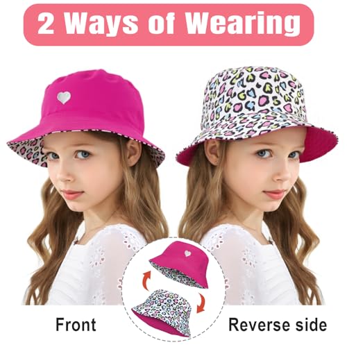 HONGTEYA Kids Sun Hat UPF 50+ Double Side Bucket Hats for Boys Girls Summer Sun Protection Wide Brim Unisex Beach Outdoor2