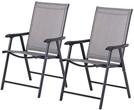 Outsunny Folding Outdoor Patio Chairs Set of 2 Stackable Portable for Deck, Garden, Camping and Travel