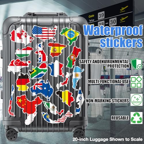 Image of World Map Stickers - Premium Country Flag Stickers Set - Durable World Flags and Country Sticker Waterproof Decals for Car Bumper /Truck /Motorcycle /Helmet /Laptop /Window /Box