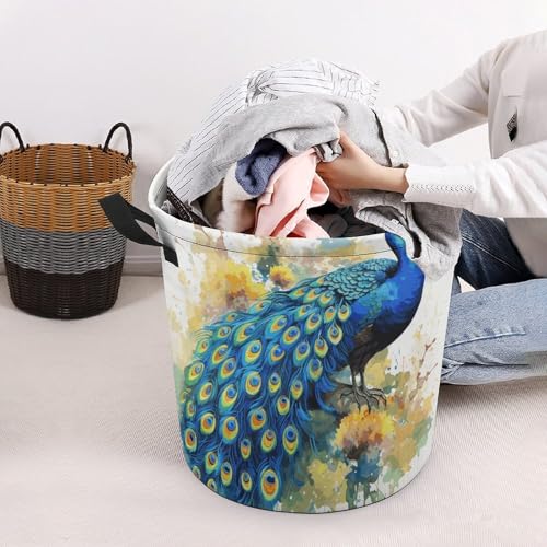 Panier à linge pliable gain de place avec grand motif paon aquarelle - 8