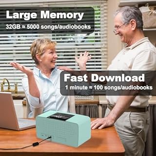 Healvaluefit Simple Music Player for Elderly, Easy Audiobook Player with 32GB TF Card & Card Reader for Dementia, Alzheimers, Visually Impaired, Low Vision Patients, Wired (Blue)