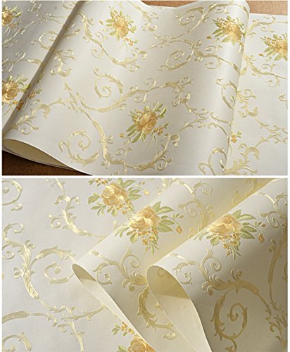 Self Adhesive Yellow Floral Pattern Contact Paper Non-Woven Wallpaper Removable Mural Wall Paper For Kitchen Bathroom Furniture Dresser Drawer Shelves Decal 20.83 Inches By 9.8 Feet #TOP2